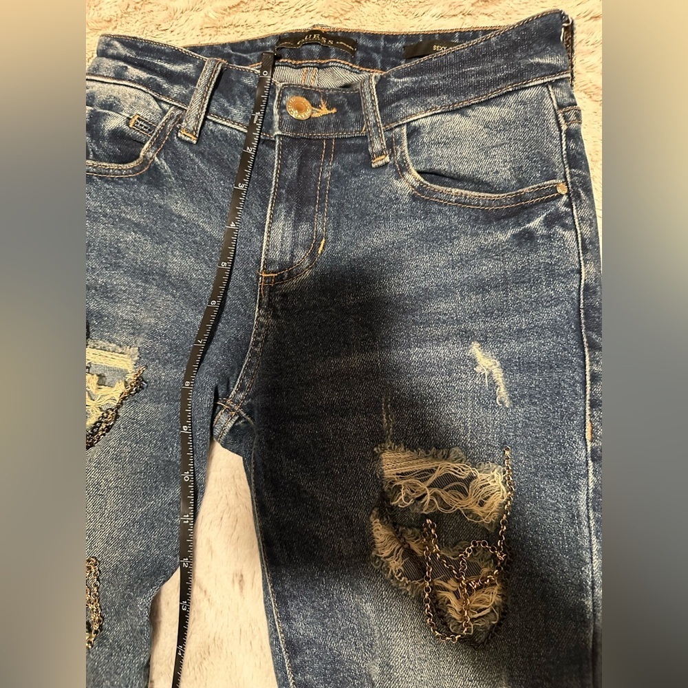 Guess Dark Blue Sexy Curve Distressed with Chains Jeans - Picture 2 of 16